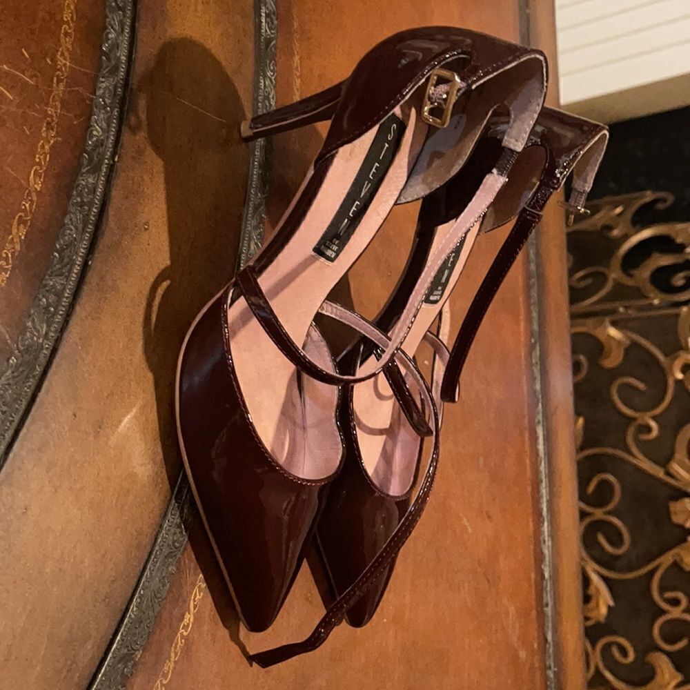 PATENT CRANBERRY Leather criss cross heels from Stitch Fix! Sabree point… - Picture 5 of 10